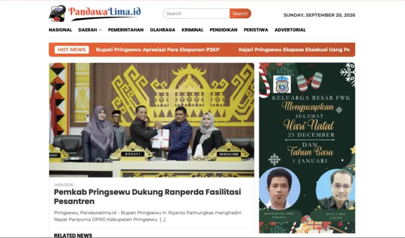 Tampilan website Pandawa Lima