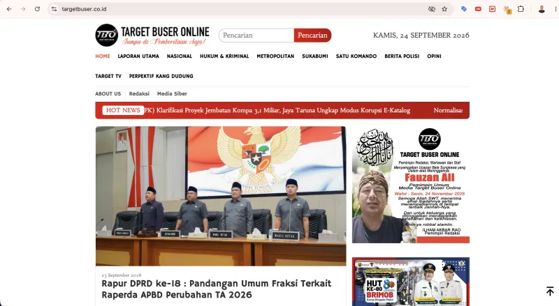Tampilan website Target Buser