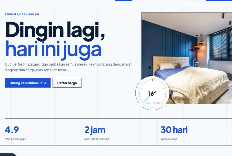 Tampilan theme Servis & Pasang AC