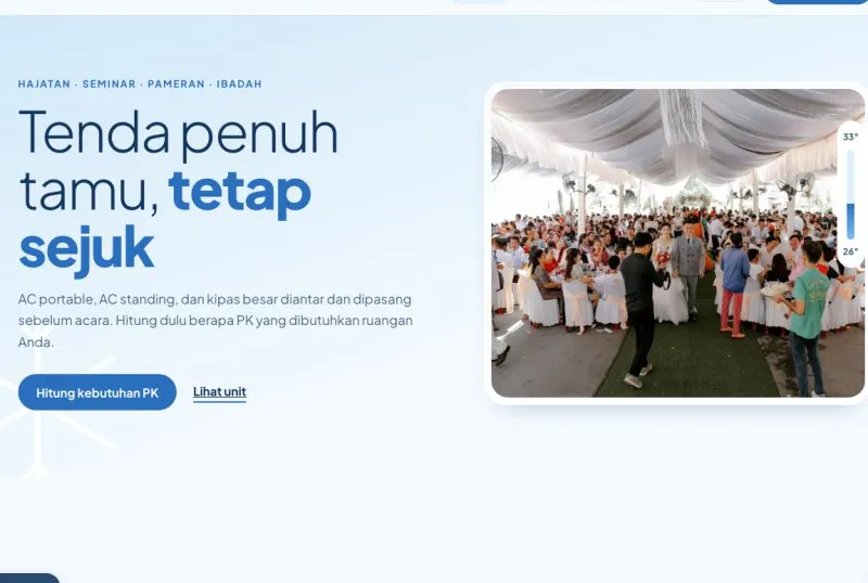 Tampilan theme WordPress Sewa AC & Kipas Event