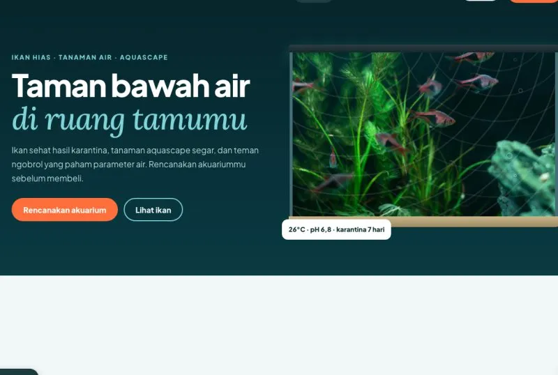 Tampilan theme WordPress Ikan Hias & Aquascape