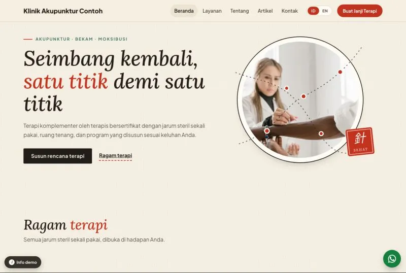 Tampilan theme WordPress Klinik Akupunktur
