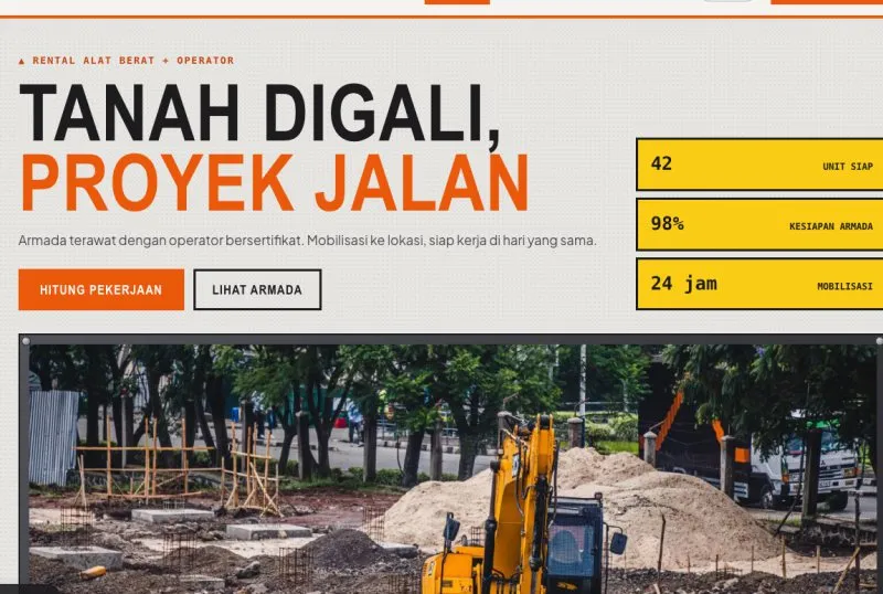 Tampilan theme WordPress Sewa Alat Berat