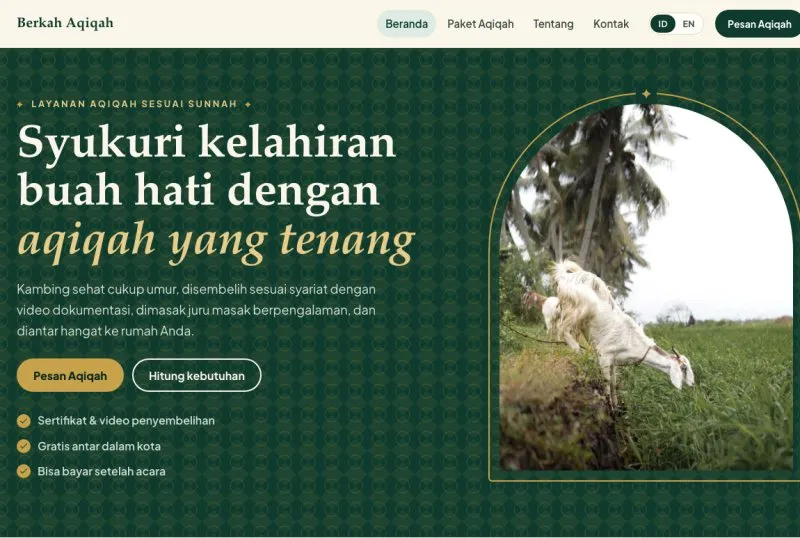 Tampilan theme Layanan Aqiqah & Qurban