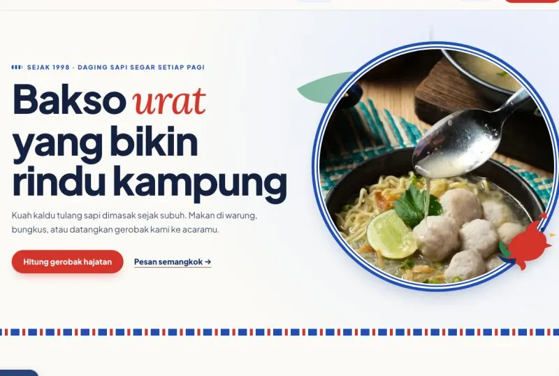 Tampilan theme WordPress Bakso & Gerobak Hajatan