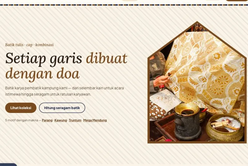 Tampilan theme WordPress Batik Tulis & Cap