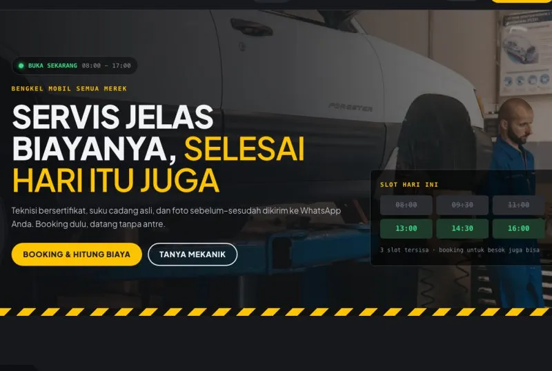 Tampilan template Bengkel Mobil