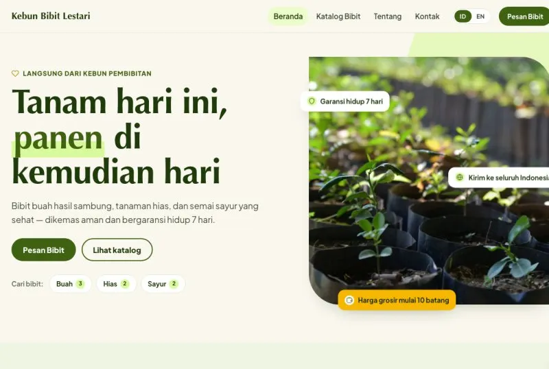 Tampilan theme WordPress Bibit & Tanaman