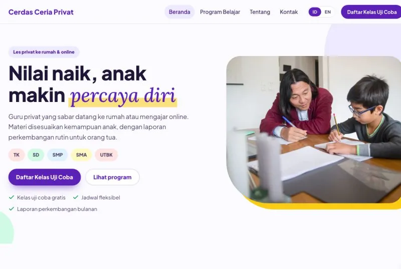 Tampilan theme Les Privat & Bimbel