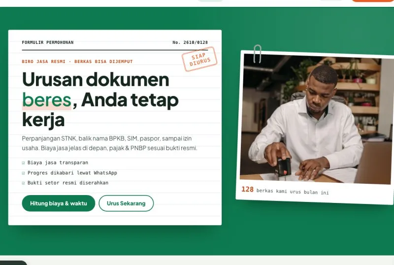 Tampilan theme WordPress Biro Jasa & Perizinan