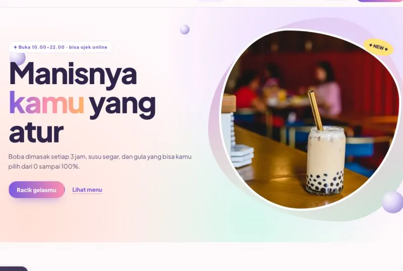 Tampilan theme WordPress Minuman Kekinian & Boba