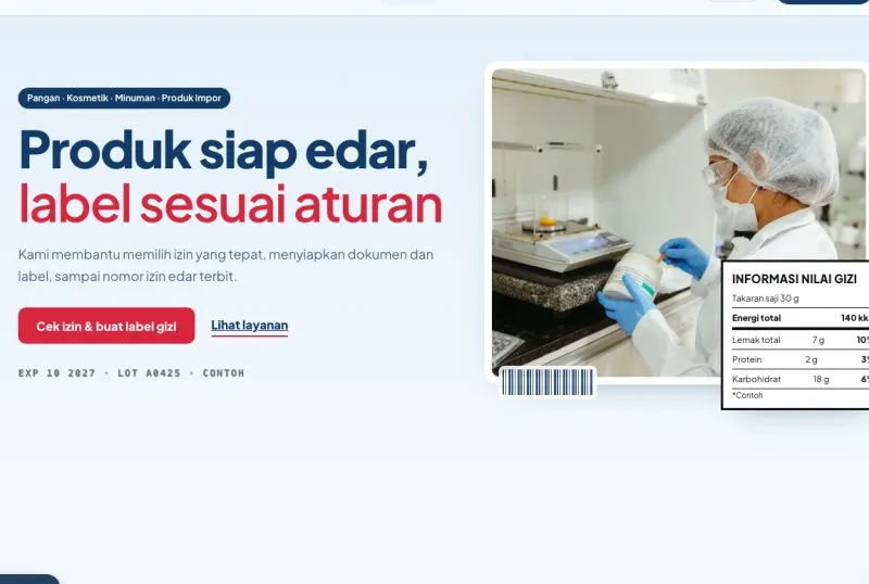 Tampilan theme Konsultan Izin Edar BPOM & PIRT