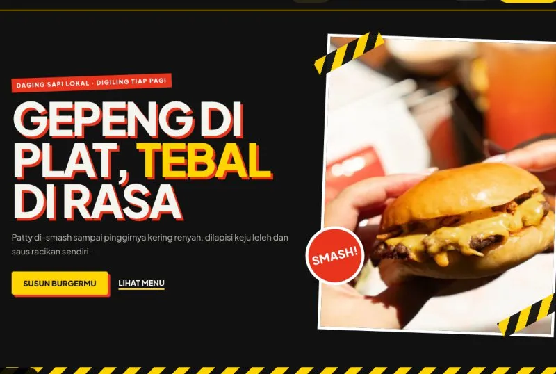 Tampilan theme WordPress Burger Smash Lokal