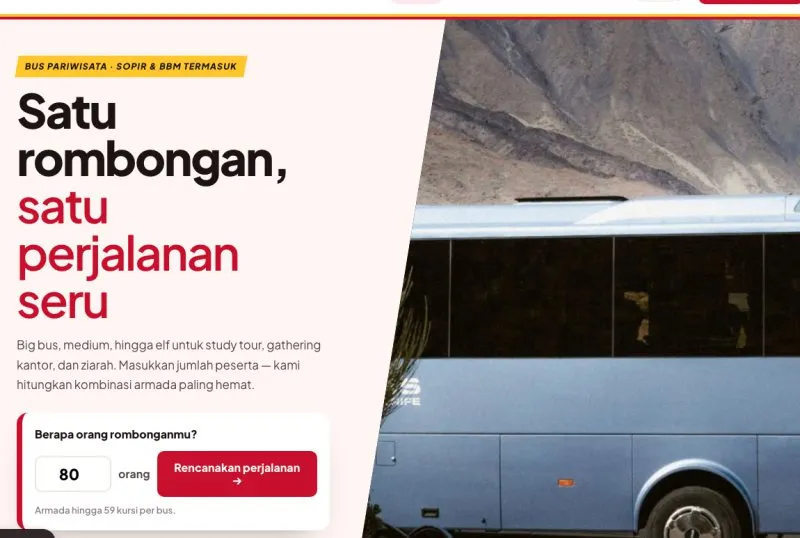 Tampilan theme WordPress Sewa Bus Pariwisata