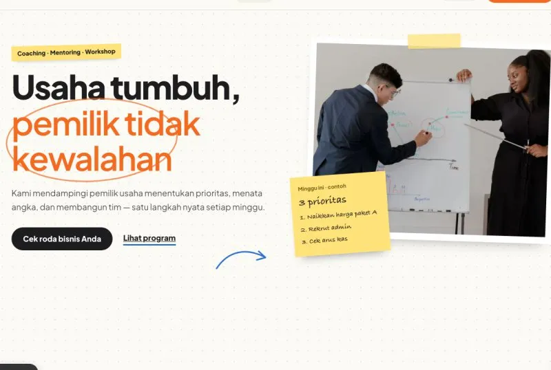 Tampilan theme Business Coach & Mentor UMKM