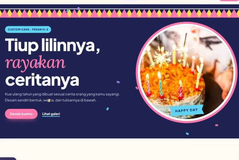 Tampilan theme WordPress Kue Ulang Tahun Custom