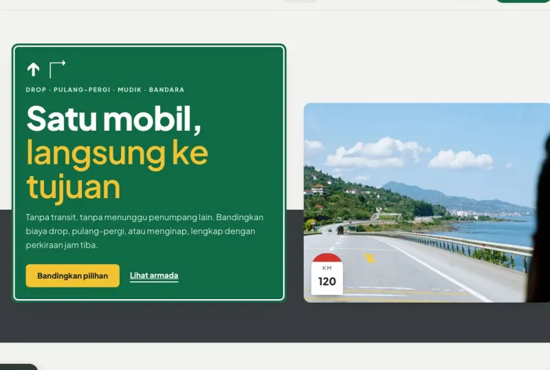 Tampilan theme WordPress Carter Mobil Antarkota