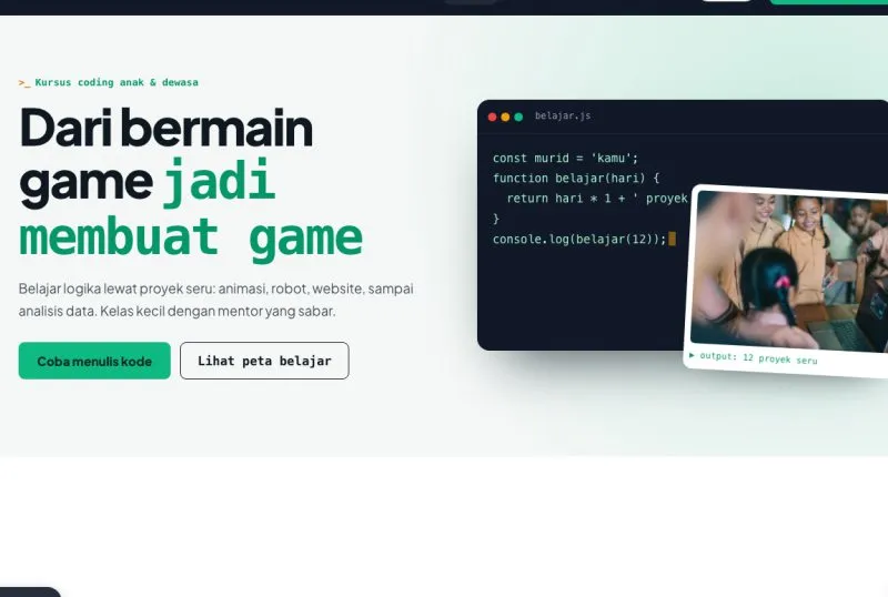 Tampilan theme Kursus Komputer & Coding