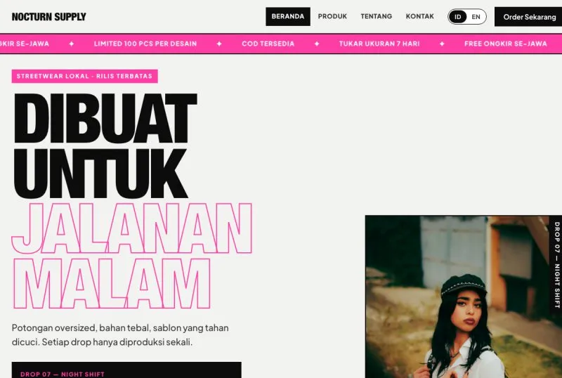 Tampilan theme WordPress Distro & Clothing Brand