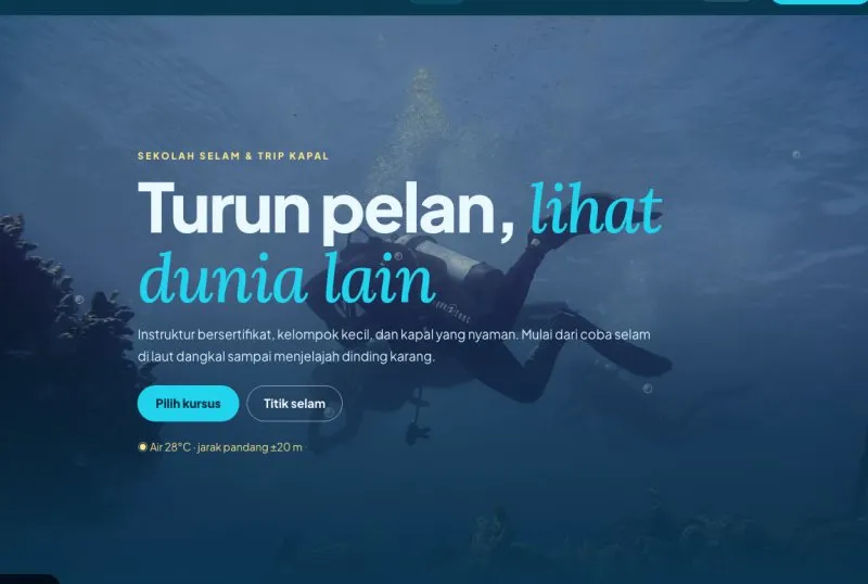 Tampilan theme Dive Center