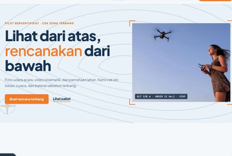 Tampilan theme Sewa Drone & Pilot