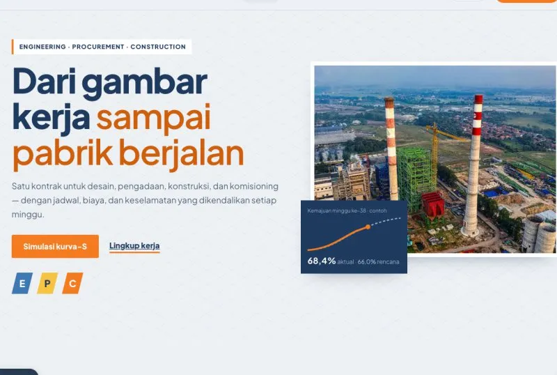 Tampilan theme WordPress Kontraktor EPC Industri