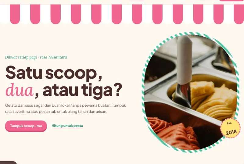 Tampilan theme Es Krim & Gelato Artisan