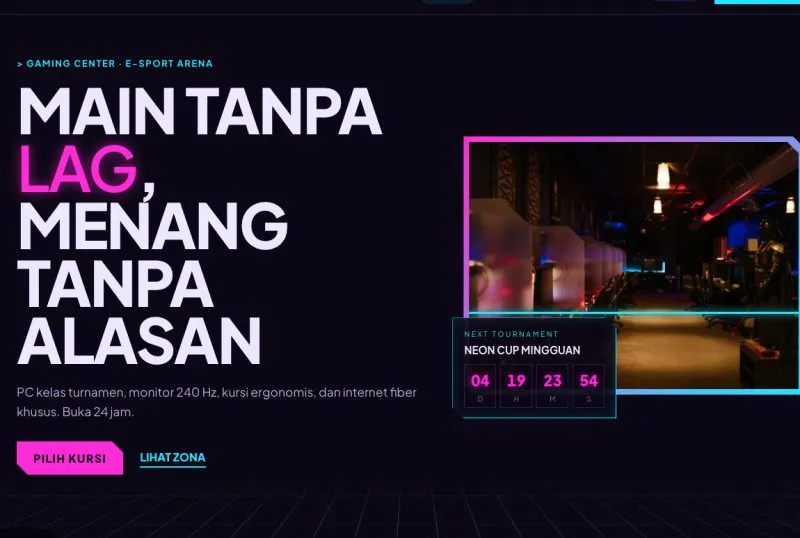 Tampilan theme Gaming Center & E-sport
