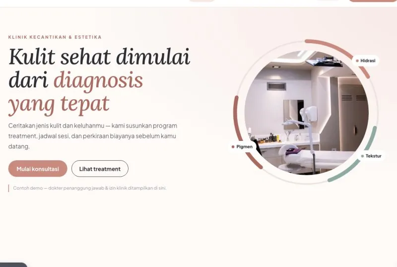 Tampilan theme WordPress Klinik Kecantikan & Estetika