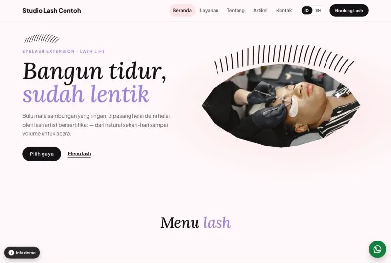 Tampilan theme WordPress Studio Eyelash Extension