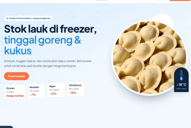 Tampilan theme WordPress Frozen Food