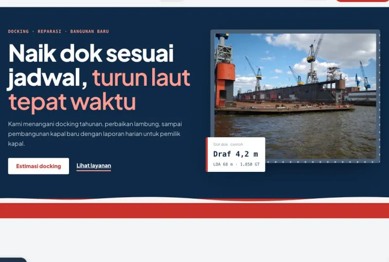 Tampilan theme WordPress Galangan Kapal & Docking