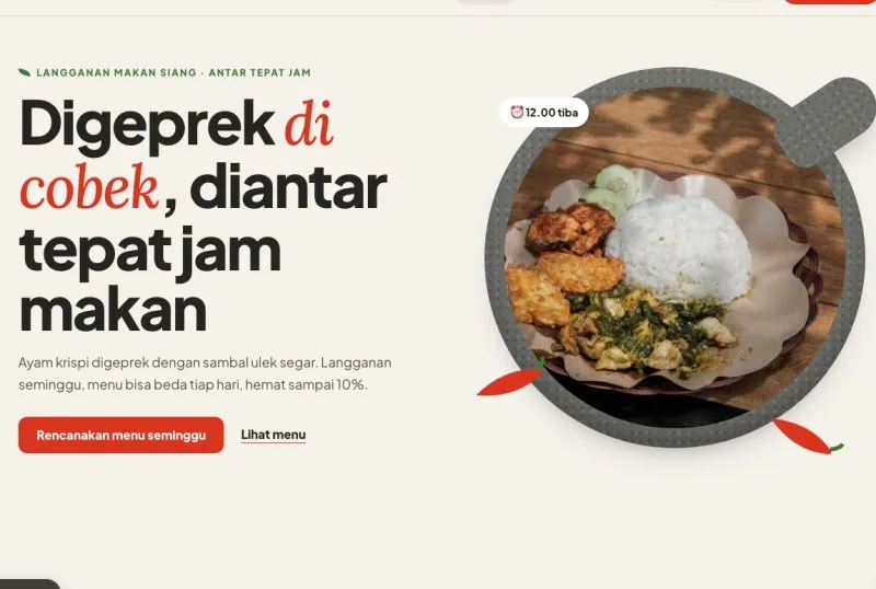 Tampilan template Ayam Geprek & Langganan Makan Siang