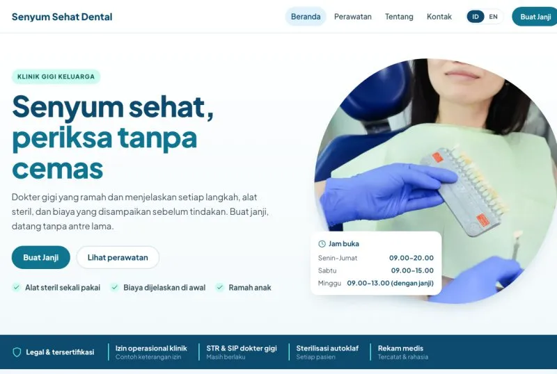 Tampilan theme WordPress Klinik Gigi