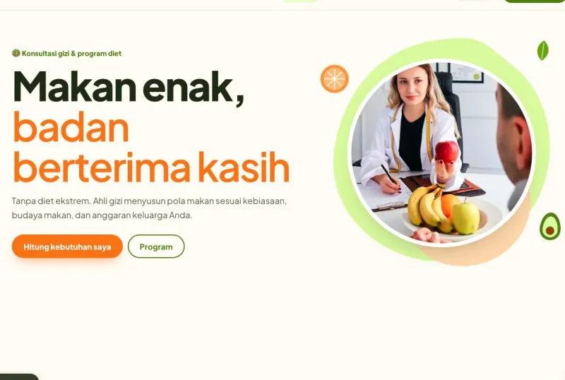 Tampilan theme WordPress Ahli Gizi & Diet