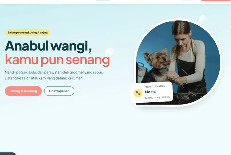 Tampilan theme WordPress Pet Grooming