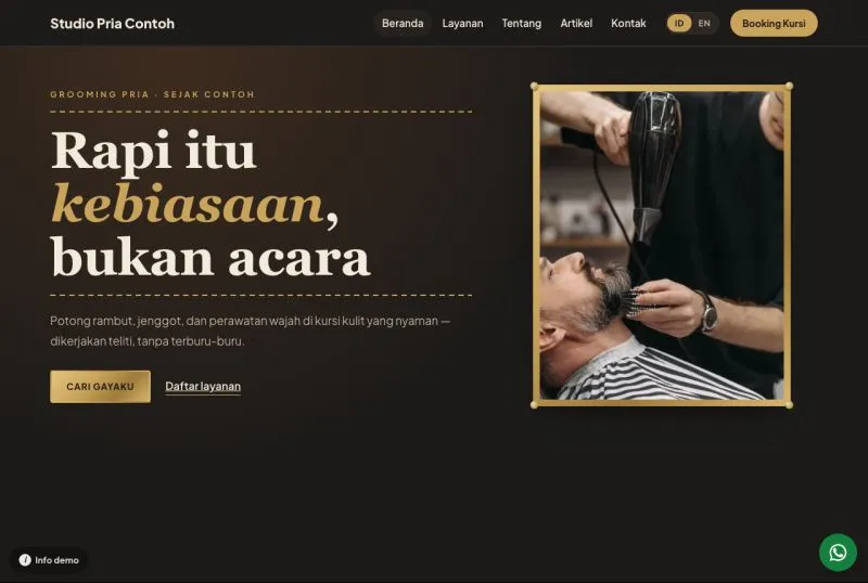 Tampilan theme WordPress Grooming Pria