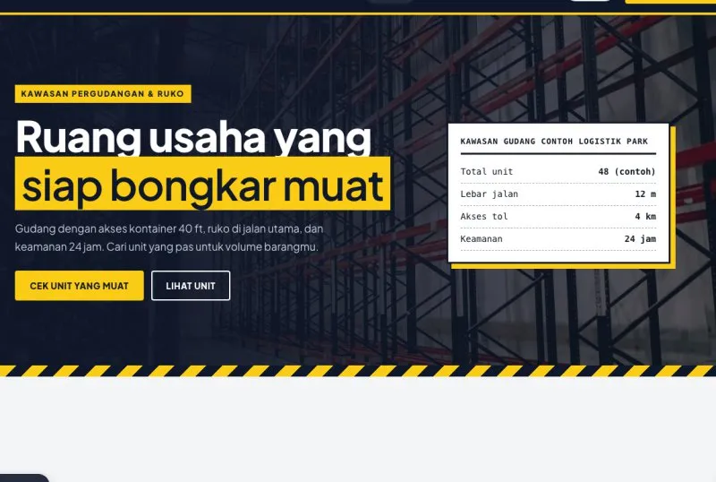 Tampilan theme Ruko & Gudang