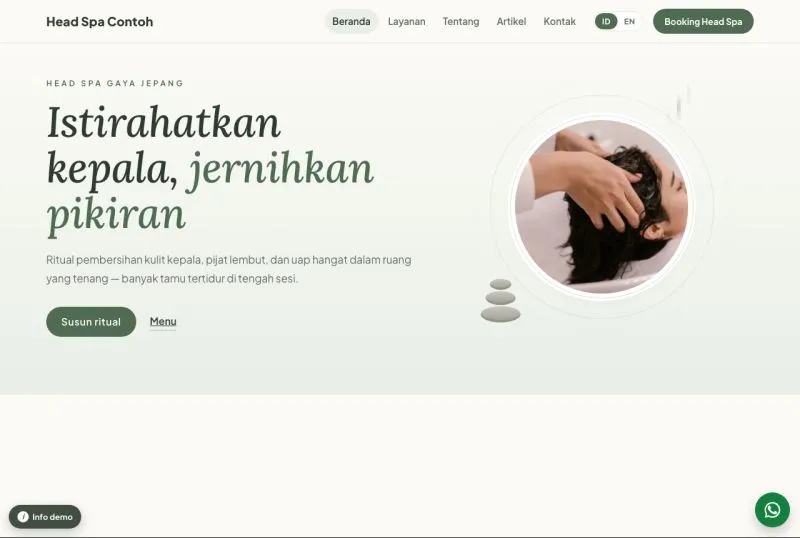 Tampilan template Head Spa