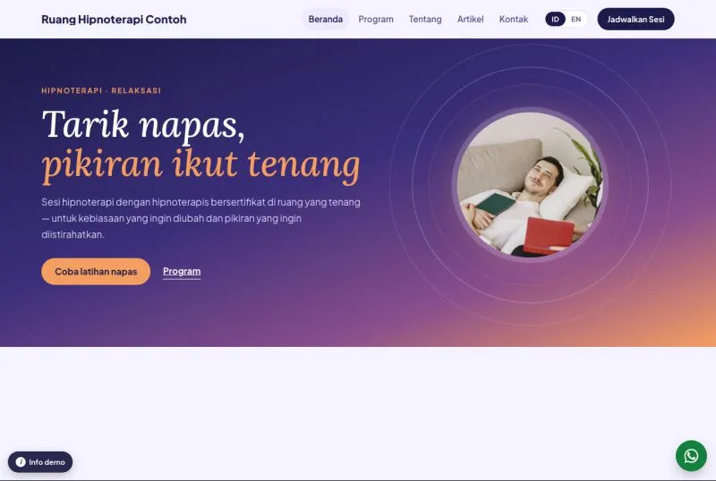 Tampilan theme WordPress Hipnoterapi