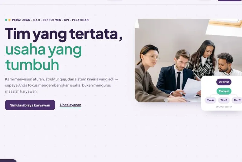 Tampilan theme WordPress Konsultan HR & Peraturan Perusahaan