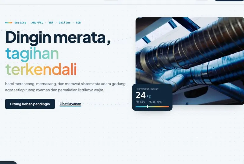 Tampilan theme WordPress Kontraktor HVAC & Chiller