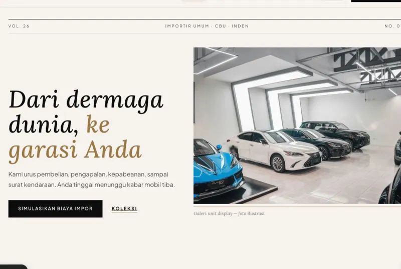 Tampilan template Importir Mobil CBU