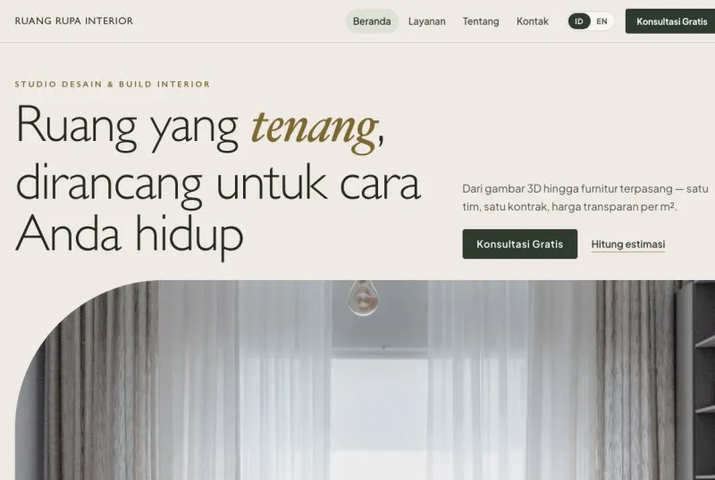 Tampilan theme WordPress Desain Interior