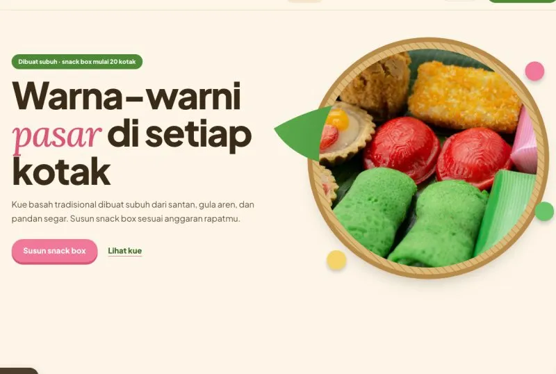 Tampilan theme Jajan Pasar & Snack Box