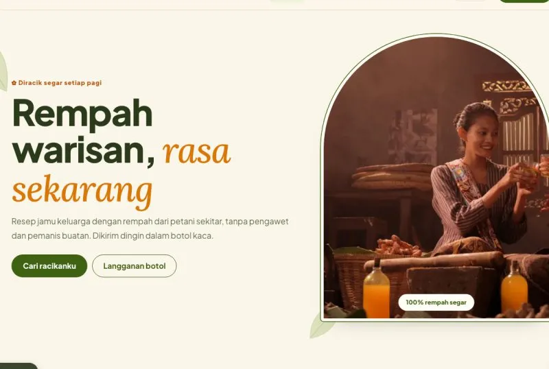 Tampilan theme WordPress Jamu & Herbal