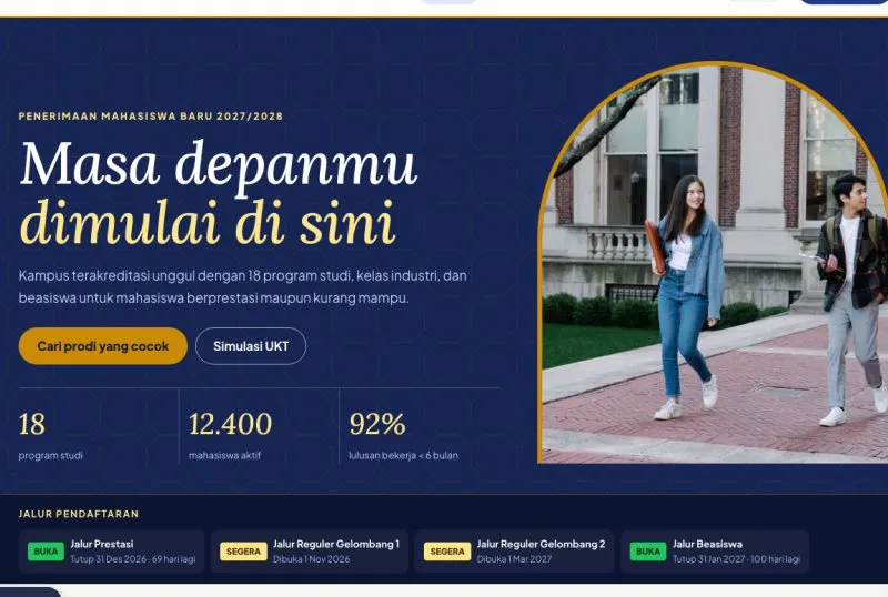 Tampilan theme WordPress Penerimaan Mahasiswa Baru