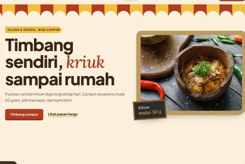 Tampilan template Keripik & Camilan Kiloan