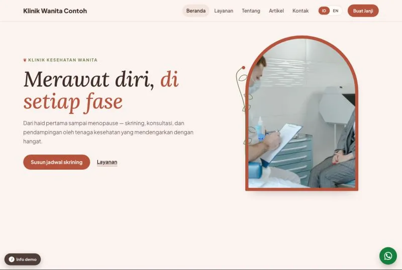 Tampilan theme WordPress Klinik Kesehatan Wanita
