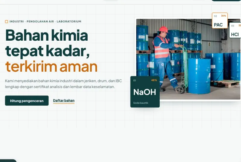 Tampilan theme WordPress Distributor Bahan Kimia Industri